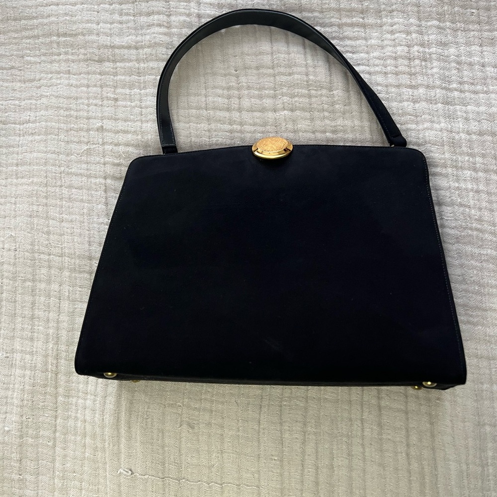 Vintage 1950’s Coblentz perma suede push clasp handbag exquisite condition black